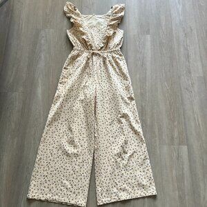 Neuflora McKenna Romper Long Cotton Sz Small Cream Floral Cottagcore Farmhouse